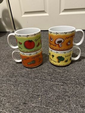 MSC soup cups, illustrated by Jocha.Colorful Vegetable Stackable Mug,set of 4